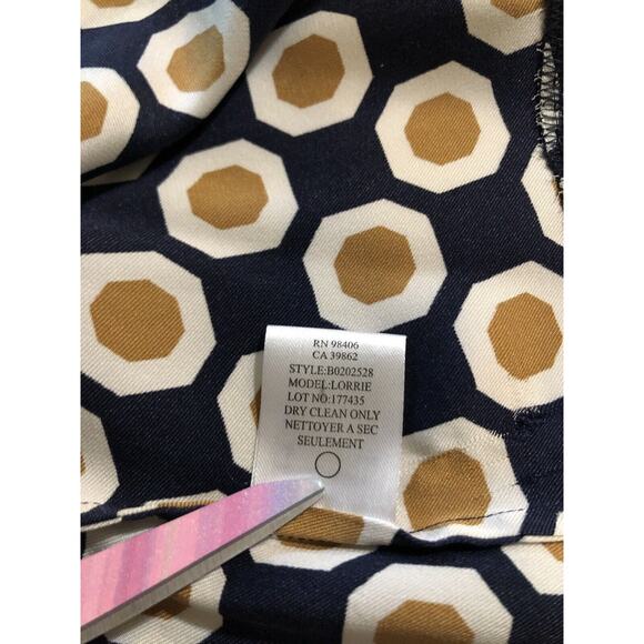 Theory Navy Blue Mustard Yellow Lorrie Silk Blend Geometric Blouse Size S - Picture 5 of 5